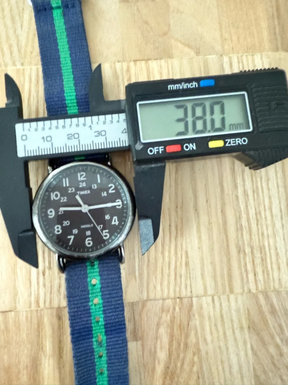 Timex weekender charcoal dial green navy blue stripe strap watch NEW BATTERY